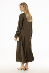 Olive Cowl Neck Draped Maxi Dress