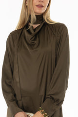 Olive Cowl Neck Draped Maxi Dress
