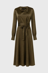 Olive Cowl Neck Draped Maxi Dress