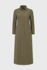 Olive Double Button Maxi Shirt Dress