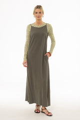 Olive Linen Feel Slip Dress