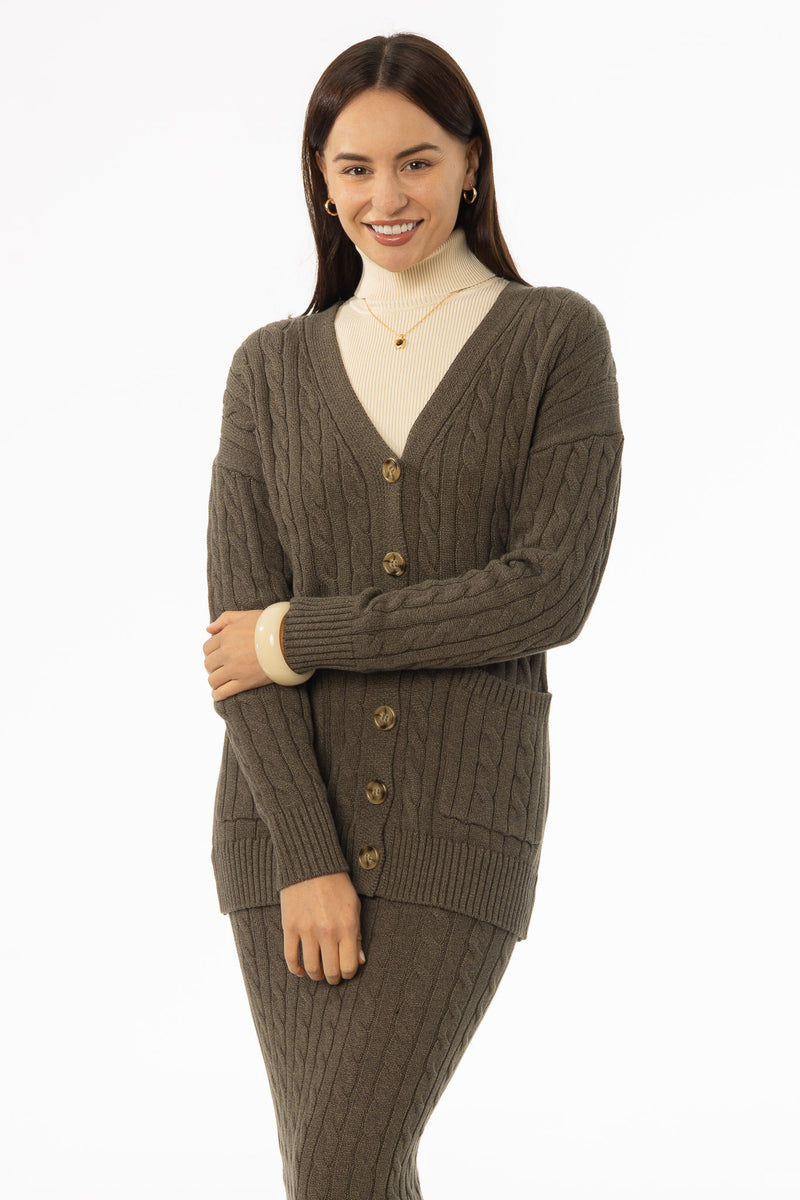 Olive Oversized Cable Knit Cardigan