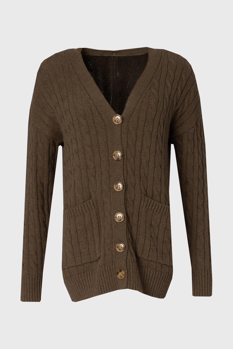 Olive Oversized Cable Knit Cardigan