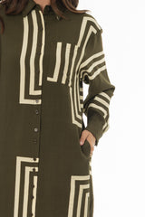 Olive Printed Shirt Maxi Dress