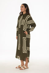 Olive Printed Shirt Maxi Dress