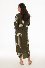 Olive Printed Shirt Maxi Dress