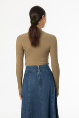 Olive Ribbed Mock Neck Top