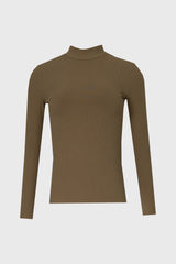 Olive Ribbed Mock Neck Top