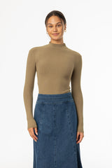 Olive Ribbed Mock Neck Top