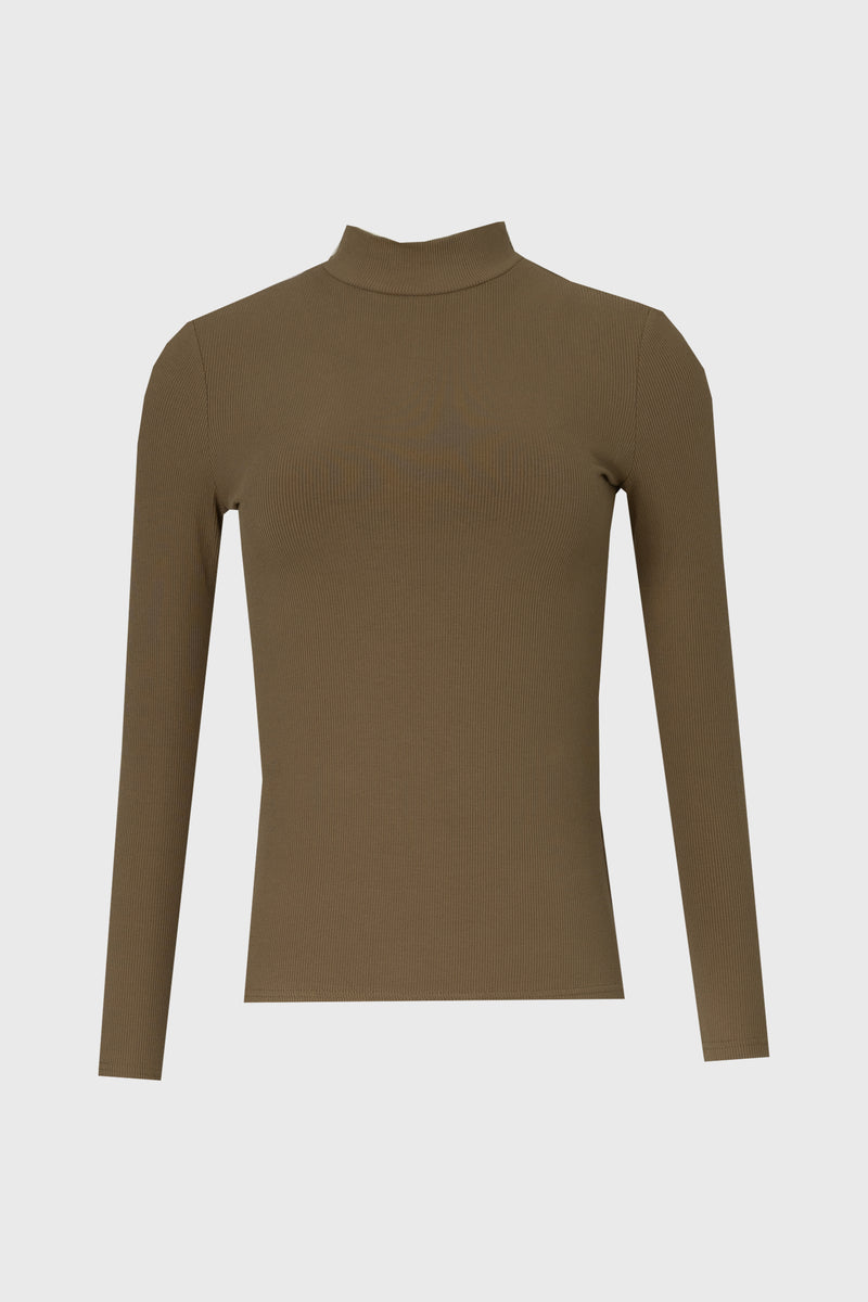 Olive Ribbed Mock Neck Top