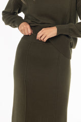Olive Stitched Knit Maxi Skirt