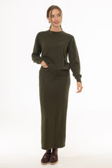 Olive Stitched Knit Maxi Skirt