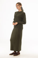 Olive Stitched Knit Maxi Skirt