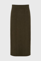 Olive Stitched Knit Maxi Skirt