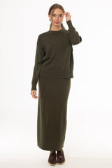 Olive Stitched Knit Maxi Skirt