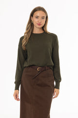 Olive Stitched Knit Sweater