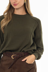 Olive Stitched Knit Sweater