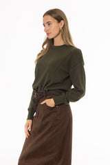 Olive Stitched Knit Sweater