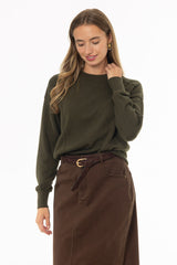 Olive Stitched Knit Sweater