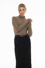 Olive Striped Turtleneck Top