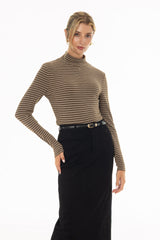 Olive Striped Turtleneck Top
