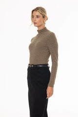 Olive Striped Turtleneck Top