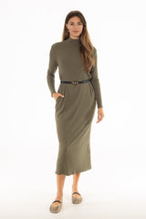 Olive Turtleneck Basic Maxi Dress