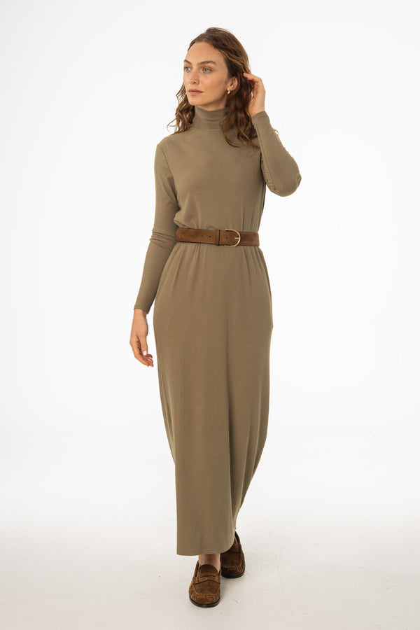 Olive Turtleneck Basic Maxi