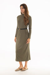 Olive Turtleneck Basic Maxi Dress