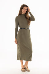 Olive Turtleneck Basic Maxi Dress