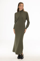Olive Turtleneck Ribbed Knit Maxi Jumper