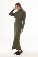 Olive Turtleneck Ribbed Knit Maxi Jumper