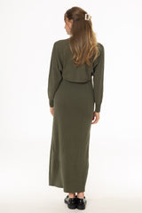 Olive Turtleneck Ribbed Knit Maxi Jumper