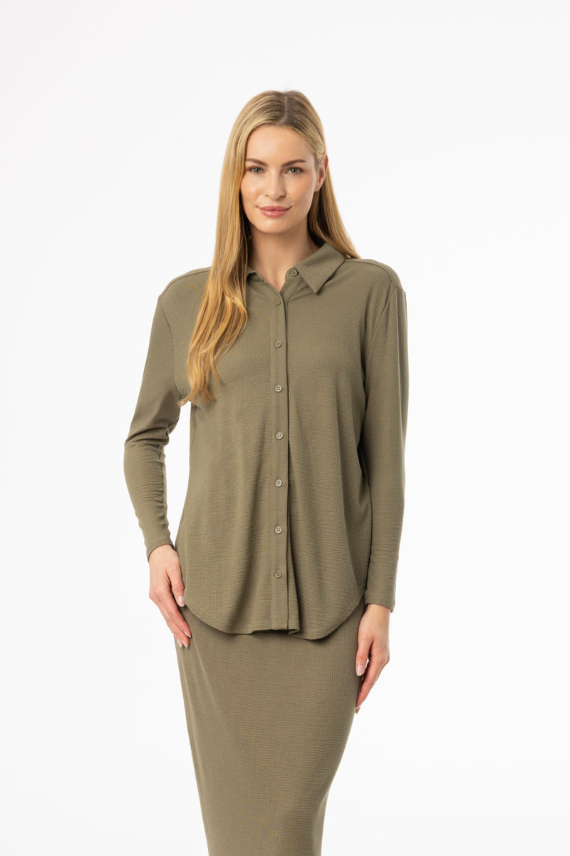 Olive Waved Button Down Shirt