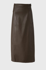 Olive Wrap Vegan Leather Maxi Skirt