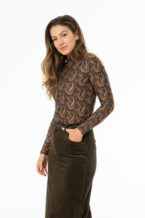 Multicolor Paisley Mock Neck Top