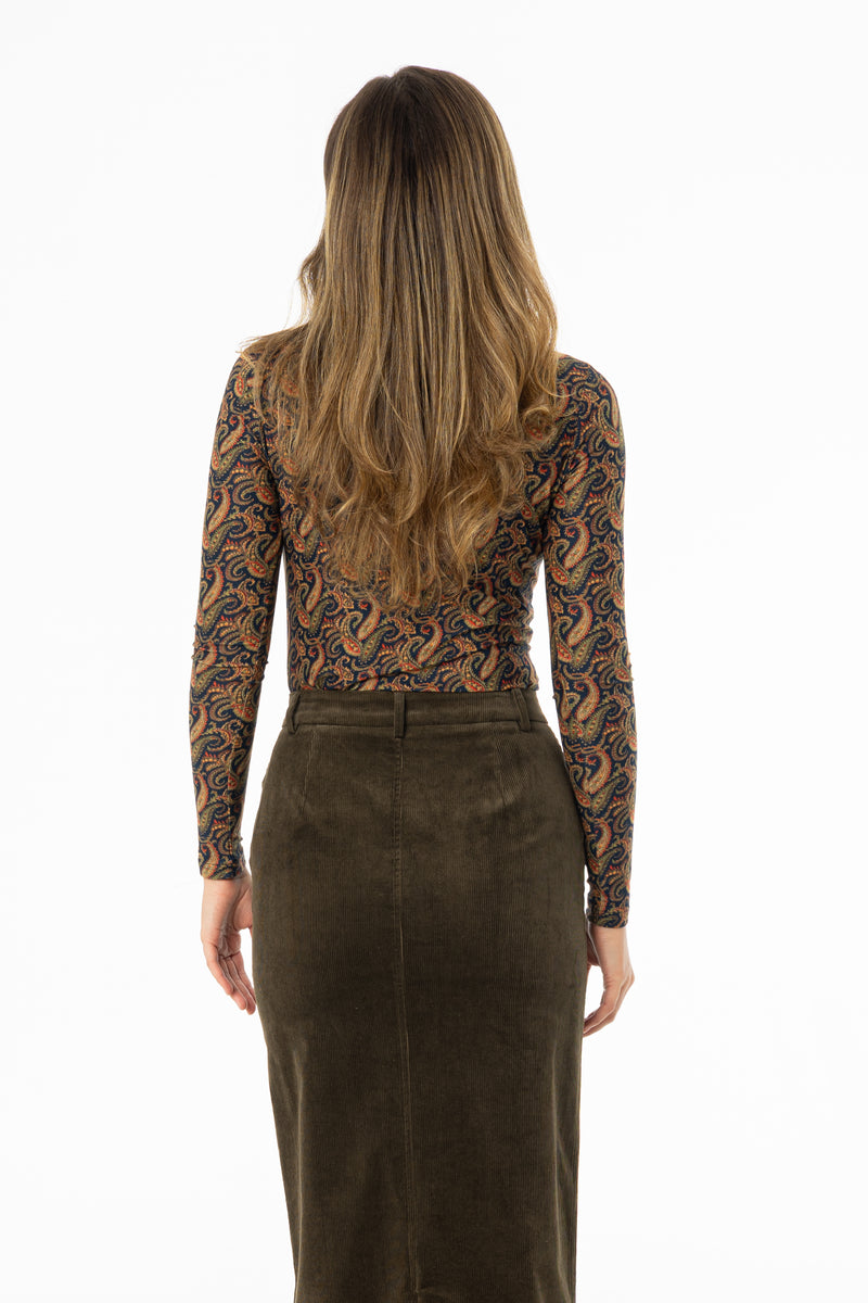 Multicolor Paisley Mock Neck Top