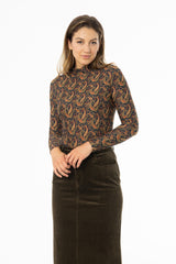Multicolor Paisley Mock Neck Top