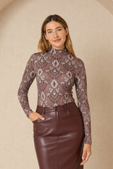 Paisley Printed Mock Neck Top