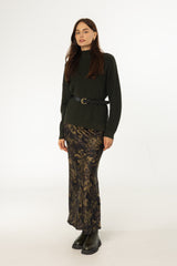 Green Paisley Printed Slip Skirt