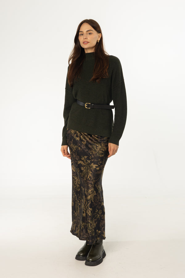 Green Paisley Printed Slip Skirt