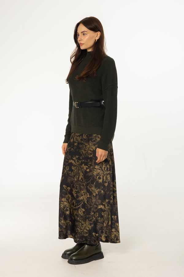 Green Paisley Printed Slip Skirt
