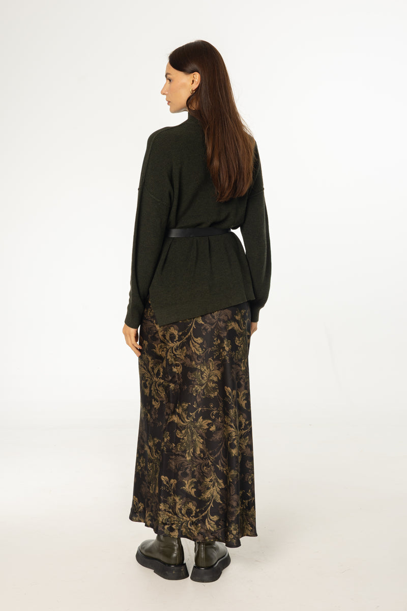 Green Paisley Printed Slip Skirt
