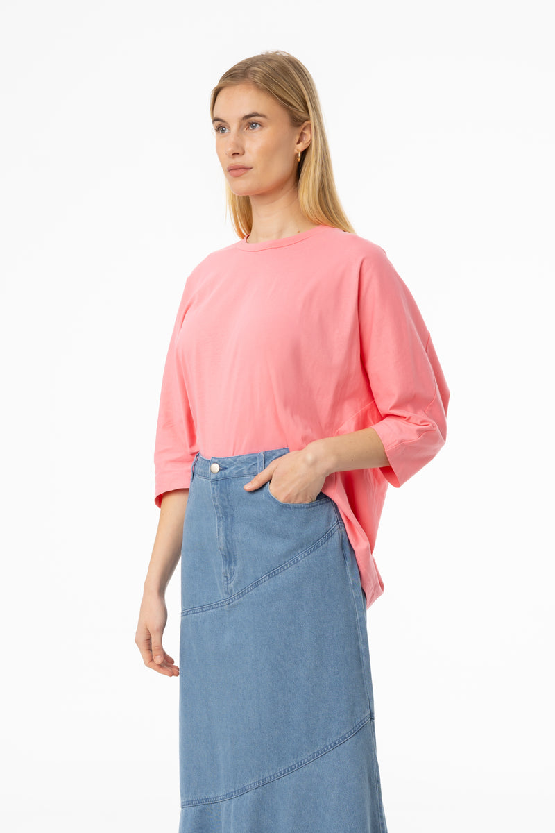 Pink Oversized Dolman 3/4 Sleeve T-Shirt