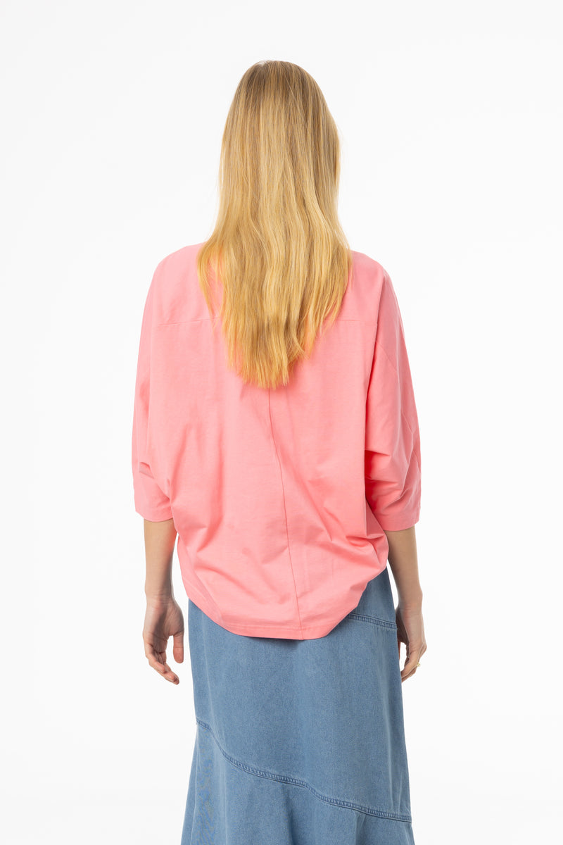 Pink Oversized Dolman 3/4 Sleeve T-Shirt