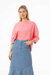 Pink Oversized Dolman 3/4 Sleeve T-Shirt