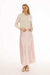 Pink A-Line Satin Effect Maxi Skirt