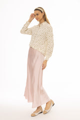 Pink A-Line Satin Effect Maxi Skirt