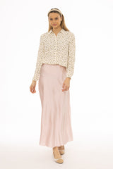 Pink A-Line Satin Effect Maxi Skirt