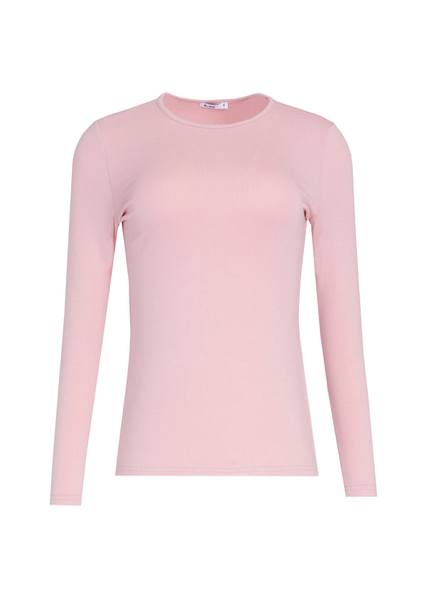 Pink Basic Long Sleeve Round Neck T-Shirt